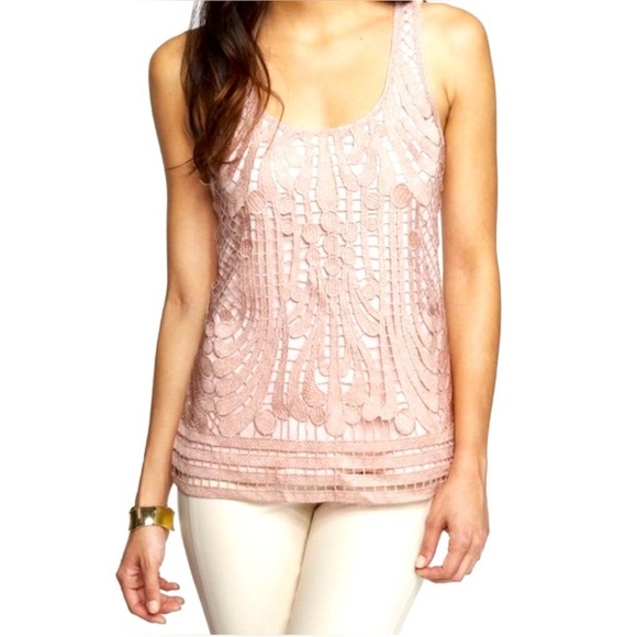 Express Embroidered Crochet Metallic Lace Tank Top EUC Pink Rose Gold Preppy XS - Picture 1 of 8
